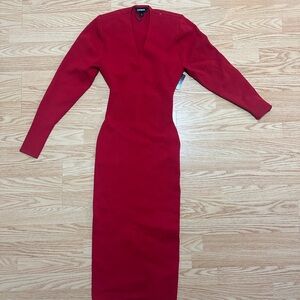 NEW - XS Express V Neck Long Sleeve Padded Shoulder Back Cut Out Dress
